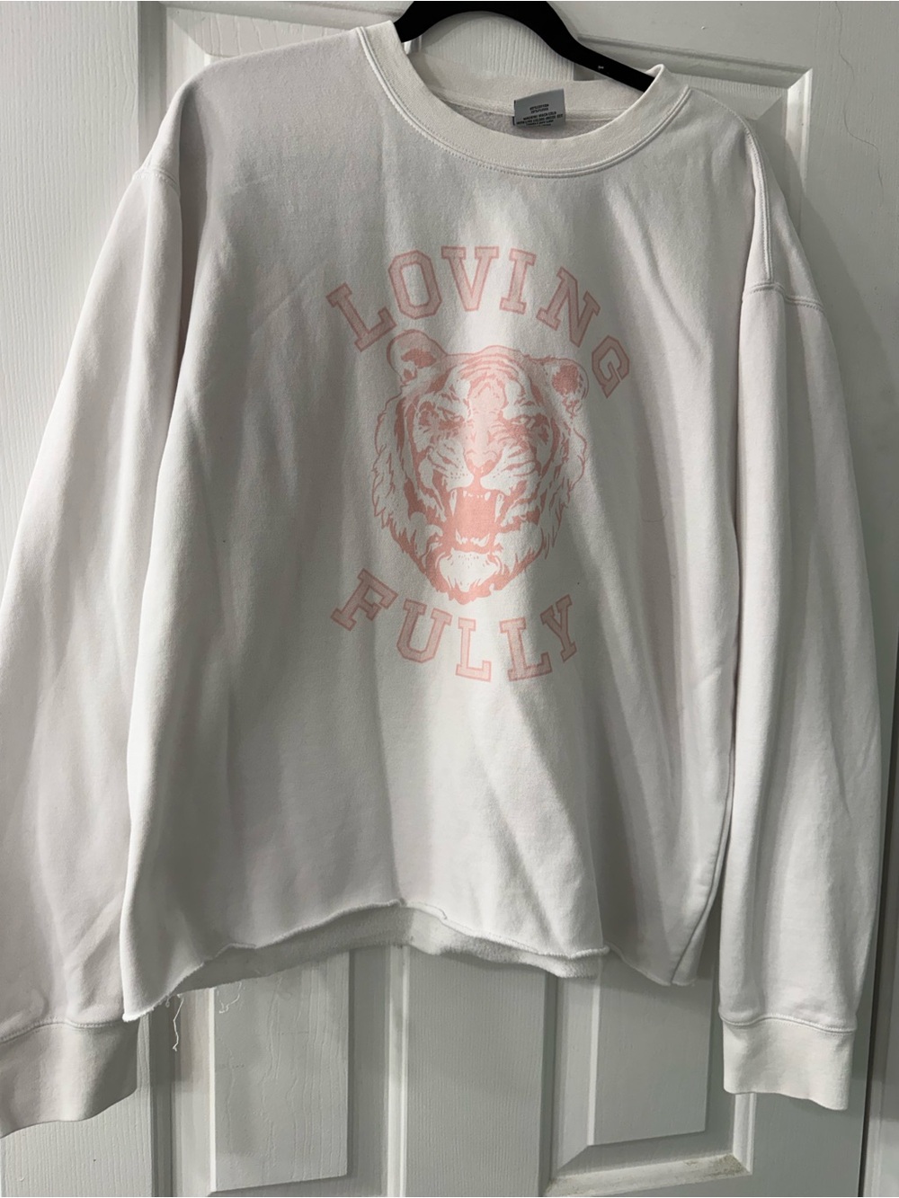 Living Fully - White "Loving Fully" Tiger Graphic Sweatshirt - Light Pink Print